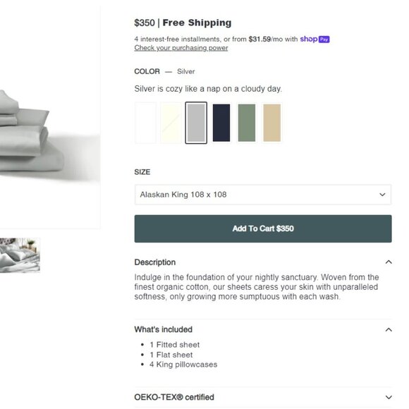 New In Package Alaskan King Cotton Sheet Set Grey w/King Pillowcases 108 x 108 - Picture 4 of 4